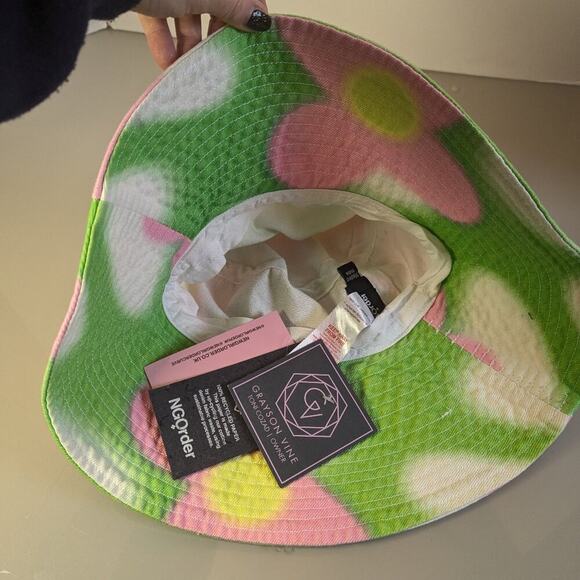Dolls Kill NGOrder Green Pink Flower Sky Print Denim Fisherman Hat Wide Brim NWT - Picture 6 of 7